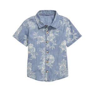 NWT. OLD NAVY. Chambray Floral Print Everyday Short Sleeve Button Down Shirt